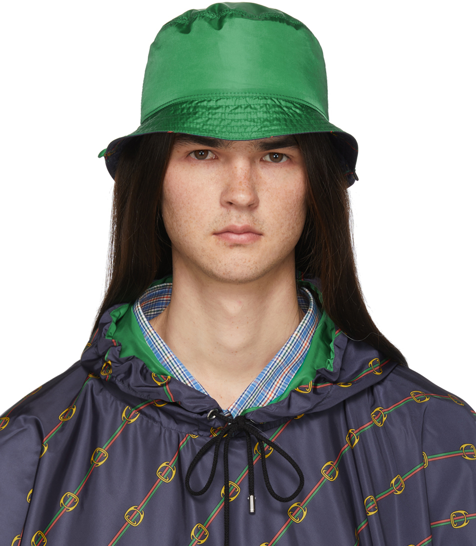 Gucci: Reversible Green Nylon Bucket Hat | SSENSE Canada