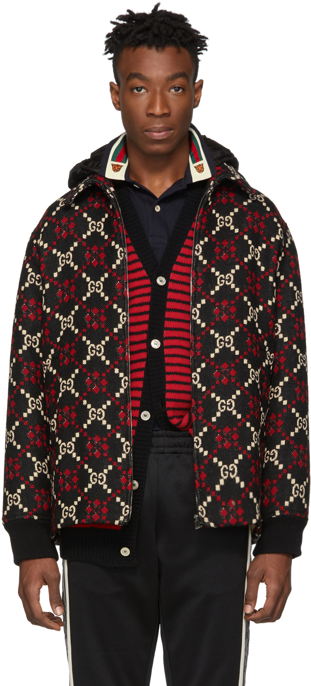 Gucci: Red & Black Wool Macro GG Diamond Jacket | SSENSE UK