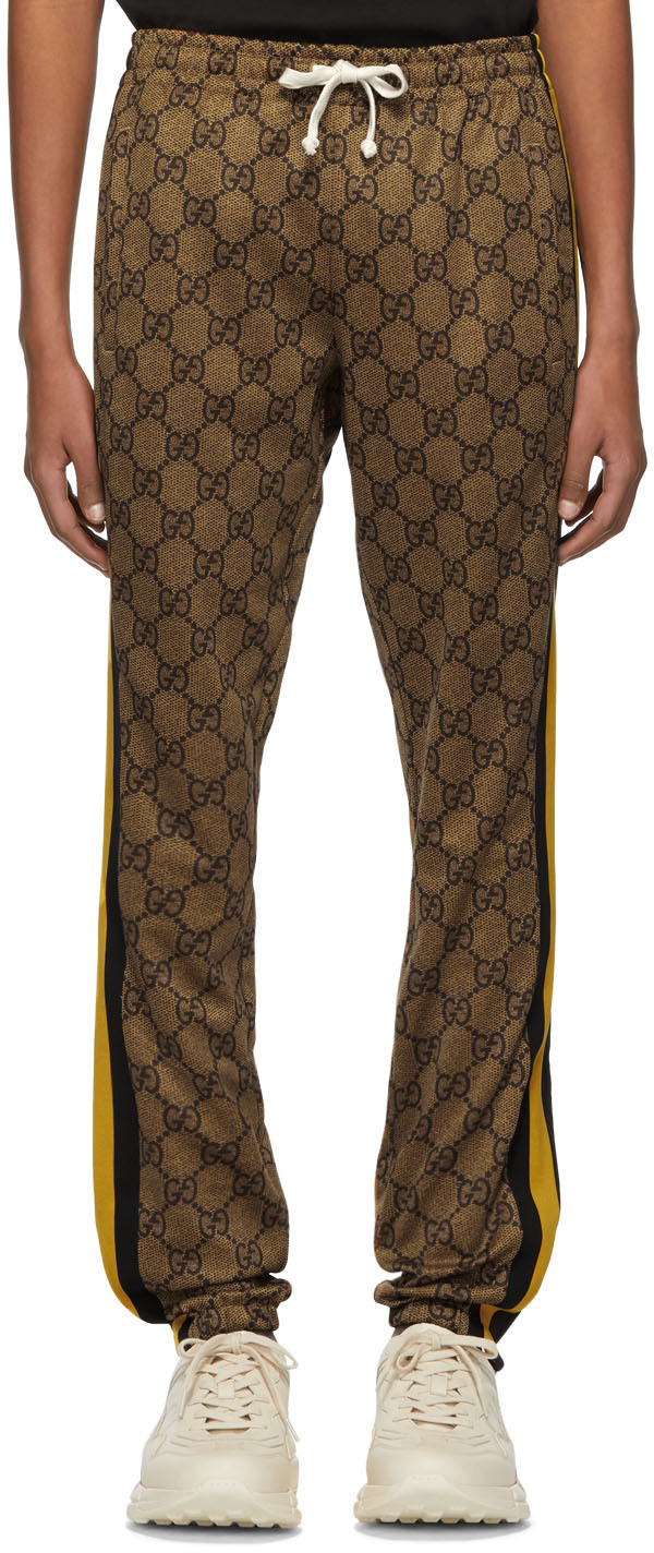 Gucci: Brown GG Striped Lounge Pants | SSENSE UK