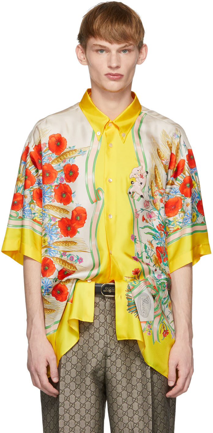 gucci vintage flowers silk cambridge shirt