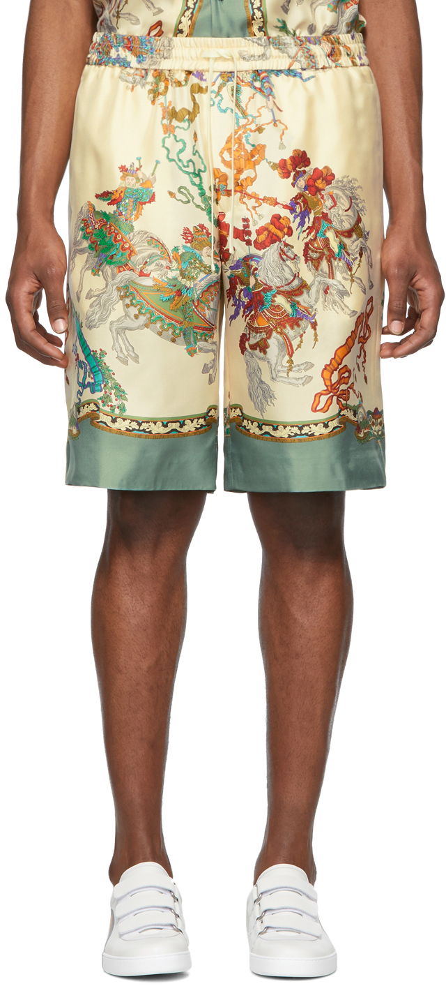 Gucci: Off-White Silk Printed Shorts | SSENSE