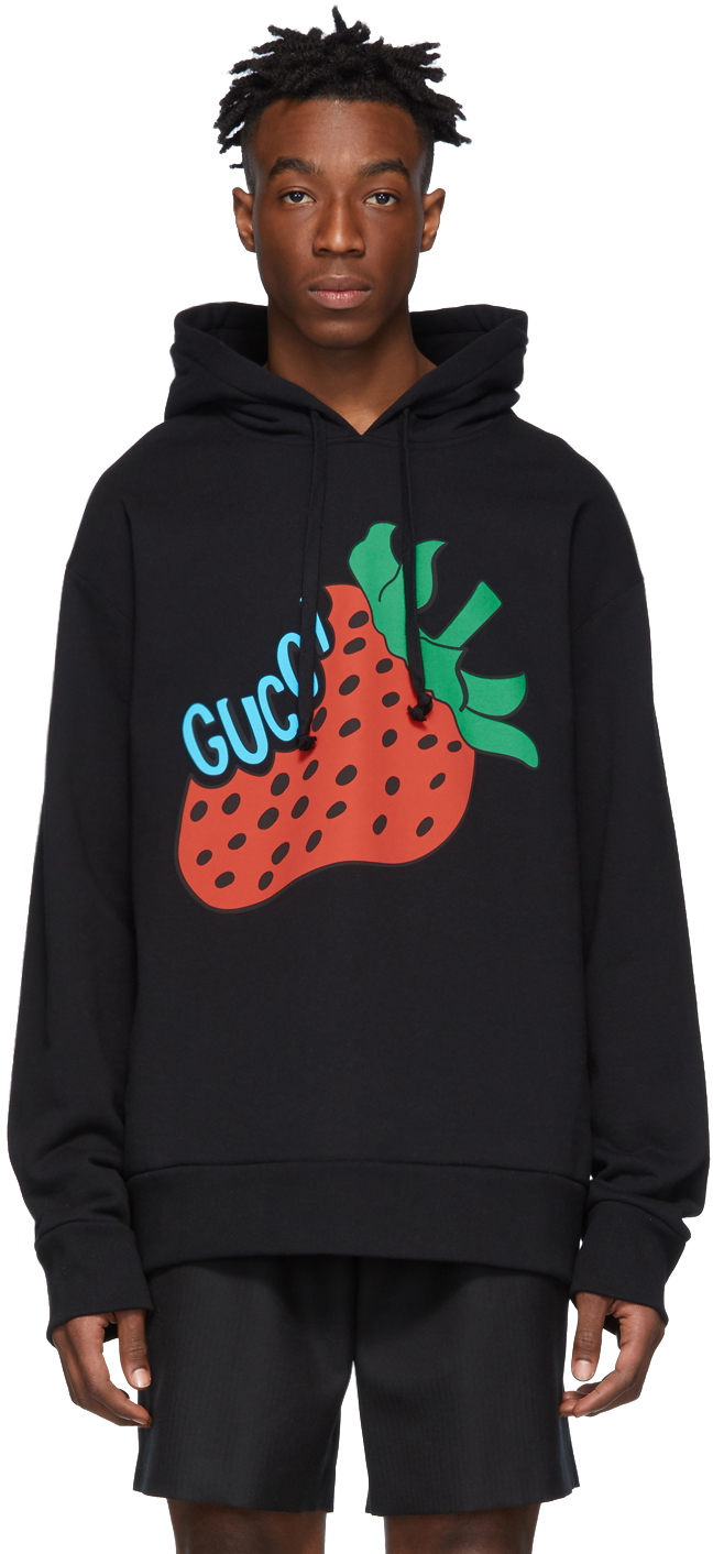 Gucci: Black Strawberry Hoodie | SSENSE