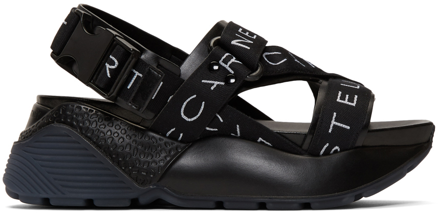 Stella McCartney: Black Logo Strap Platform Sandals | SSENSE
