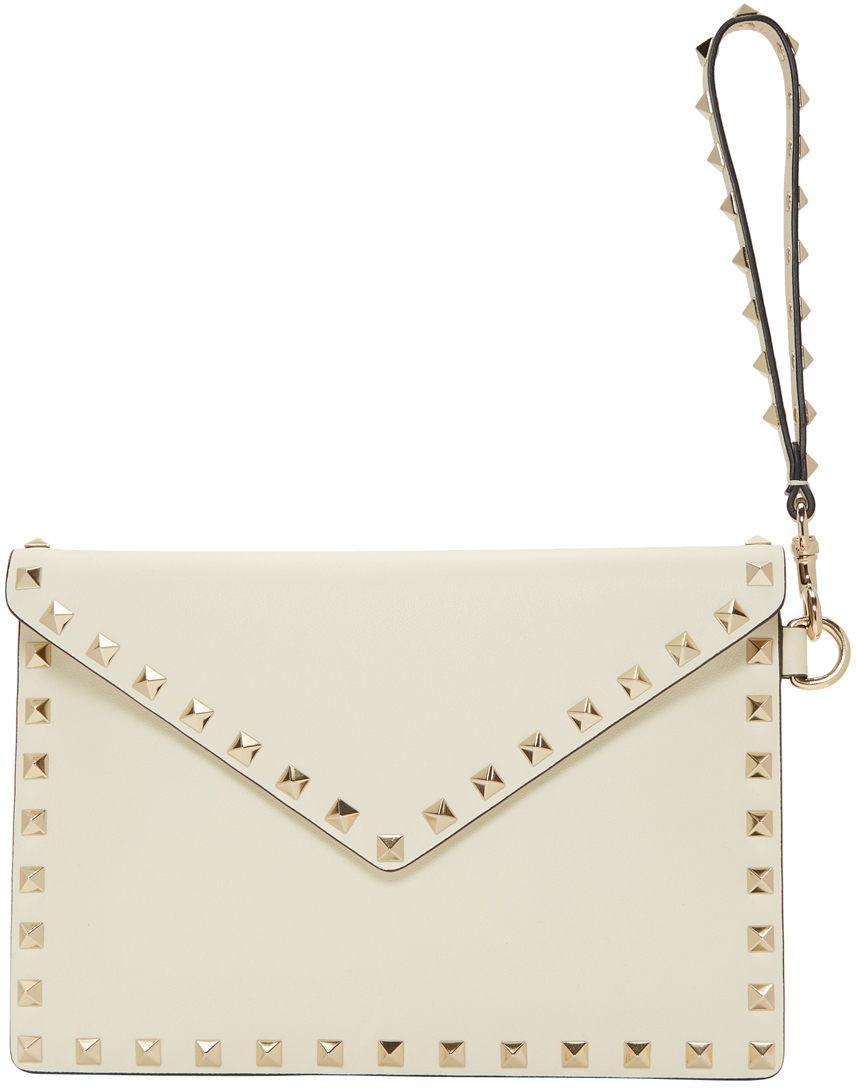 Valentino: Off-White Valentino Garavani Rockstud Wristlet Pouch | SSENSE