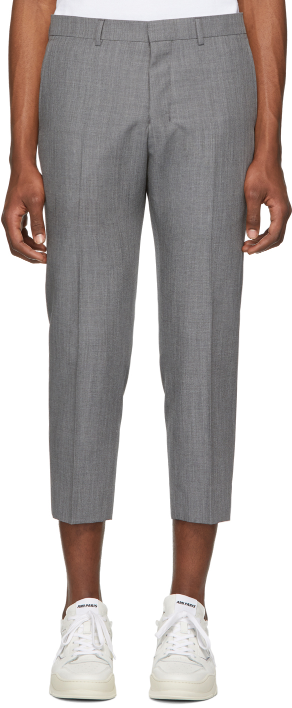 AMI Alexandre Mattiussi: Grey Cropped Fit Trousers | SSENSE