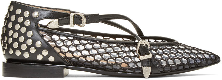 Toga Pulla: Black Mesh Ballerina Flats | SSENSE Canada