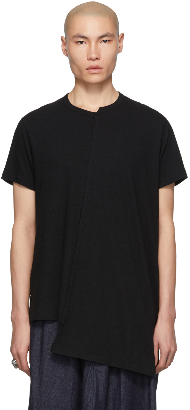 Yohji Yamamoto: Black Diagonal T-Shirt | SSENSE