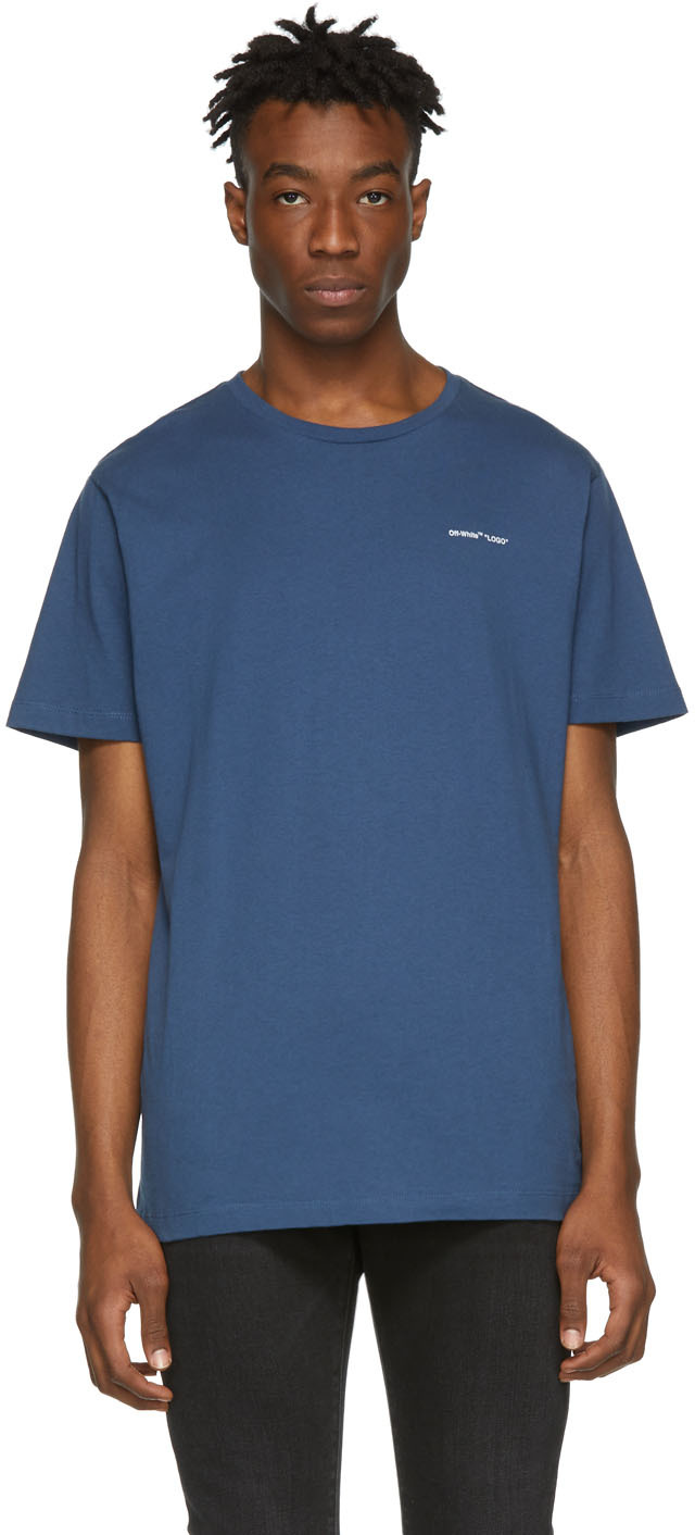 Off-White: Blue Slim Logo T-Shirt | SSENSE