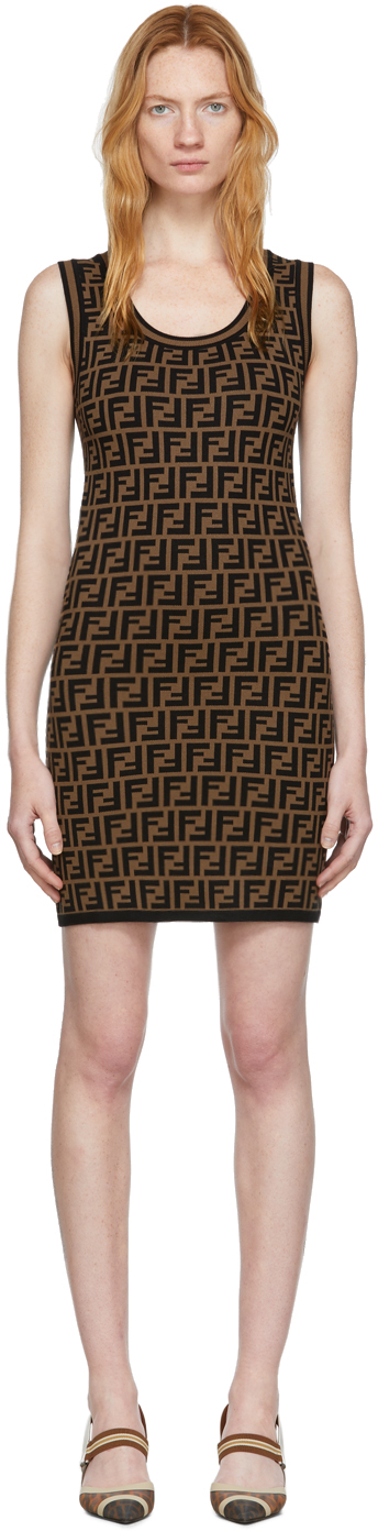 Fendi: Black Brown Knit Forever Fendi Dress SSENSE Canada