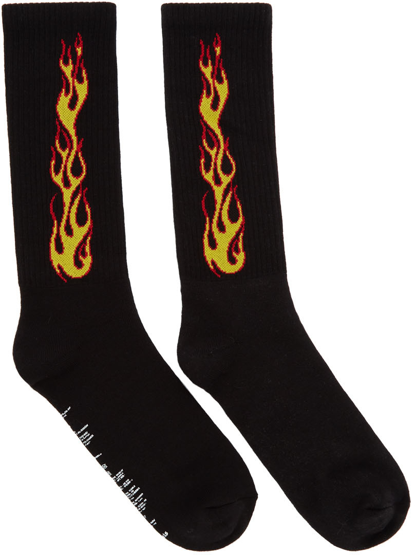 Palm Angels: Black Flames Socks | SSENSE