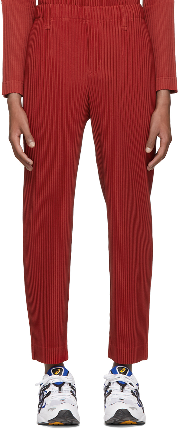 Homme Plissé Issey Miyake: Red Pleated Tailored Trousers | SSENSE