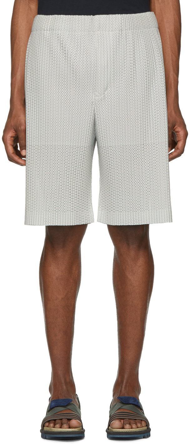 Homme Plissé Issey Miyake: Grey Outer Mesh Shorts | SSENSE