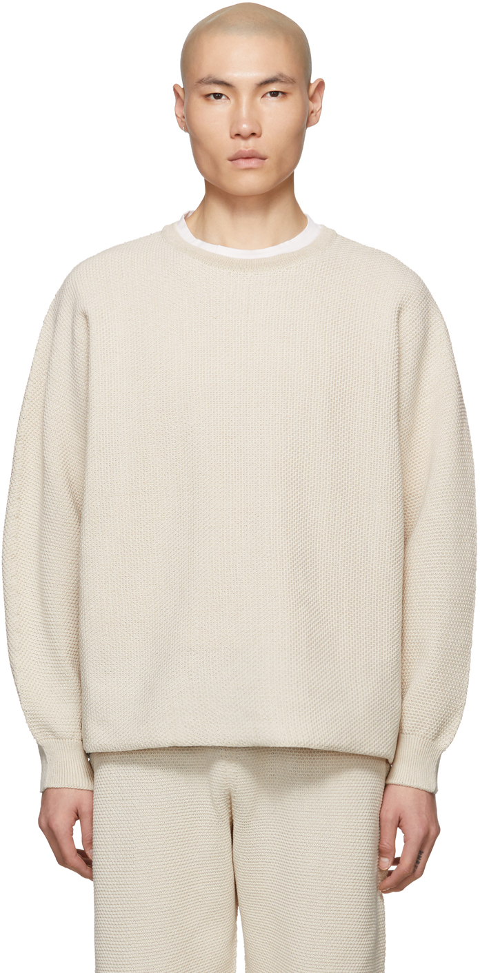 Homme Plissé Issey Miyake: Off-White Rustic Knit Sweater | SSENSE