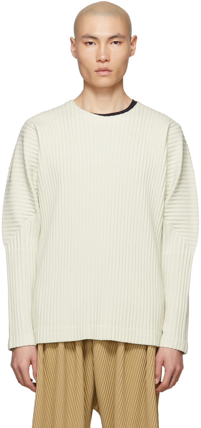 Homme Plissé Issey Miyake: Off-White Cotton Surface Long Sleeve T-Shirt ...
