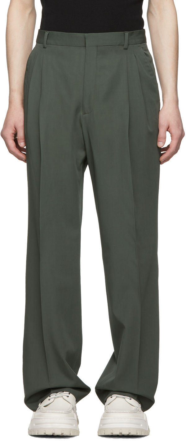 CMMN SWDN: Green Wool Jay Trousers | SSENSE