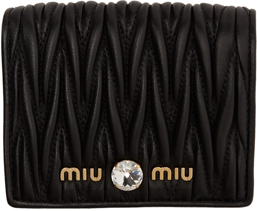 Miu Miu: Black Quilted Crystal Wallet | SSENSE