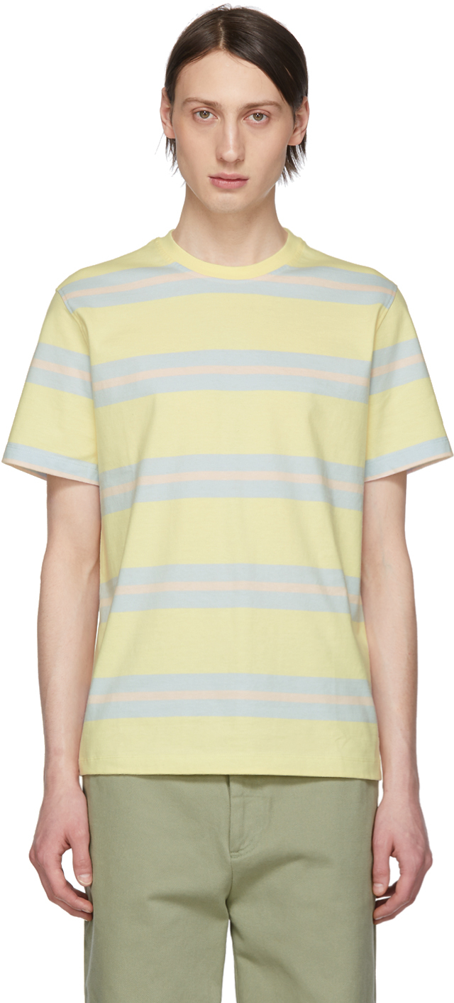 Noah: Yellow Stripe Boarder Summer T-Shirt | SSENSE