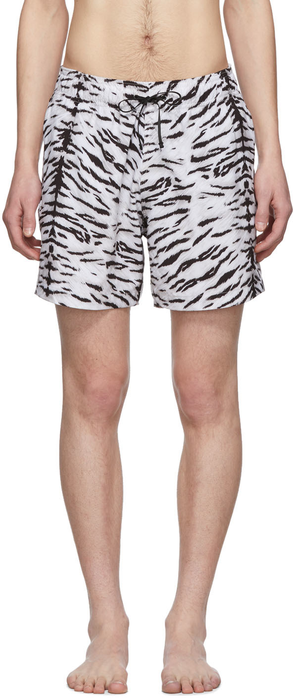 AMIRI: Black & White Tiger Swim Shorts | SSENSE UK