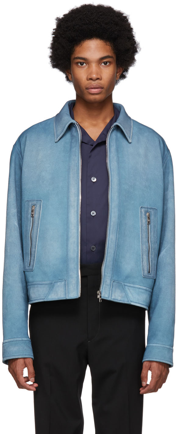 Prada: Blue Suede Jacket | SSENSE