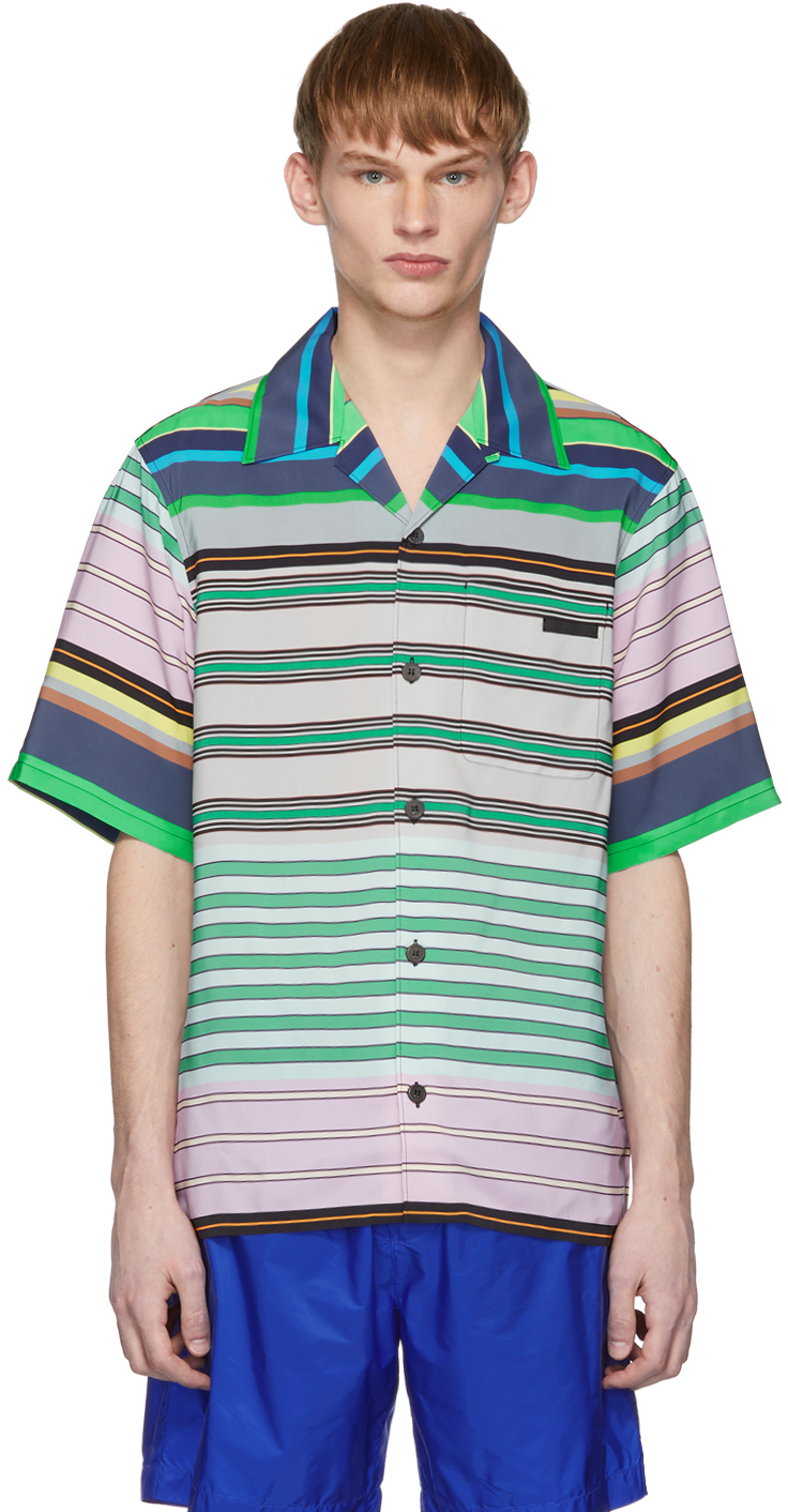 Prada: Multicolor Striped Short Sleeve Shirt | SSENSE Canada