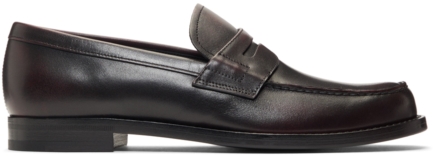 Prada: Burgundy Leather Bristol Loafers | SSENSE