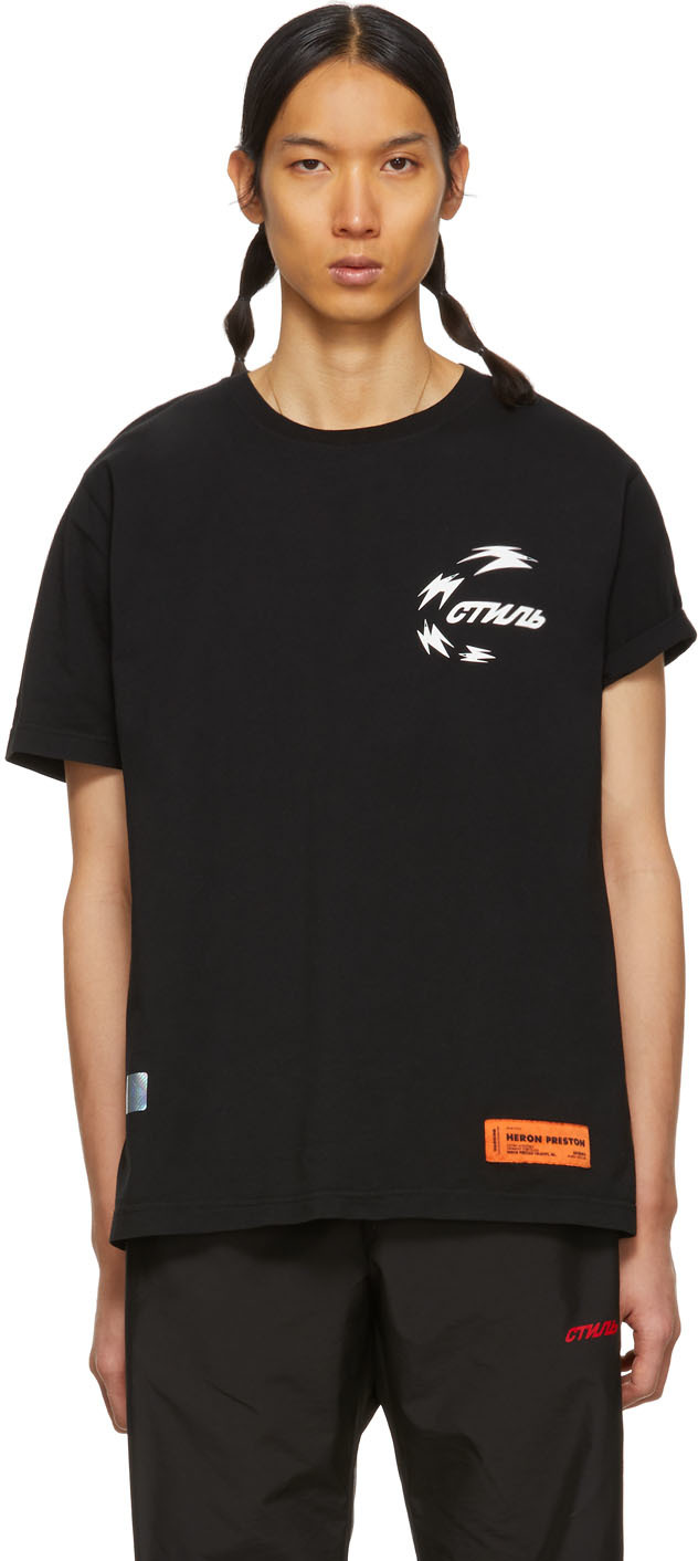 Heron Preston: Black Chinese Herons T-Shirt | SSENSE
