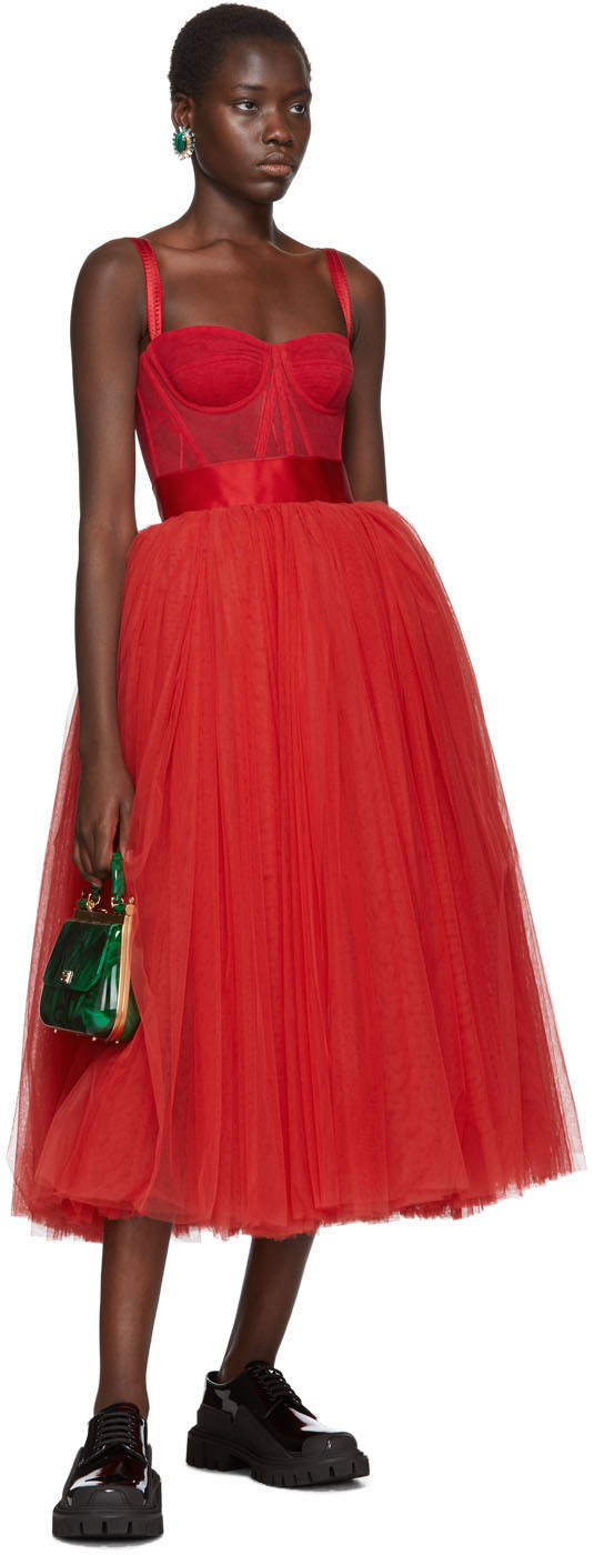 dolce and gabbana red tulle dress