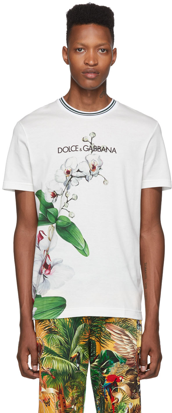 Dolce & Gabbana: White Orchid Print T-Shirt | SSENSE Canada