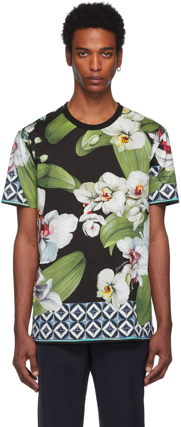 Dolce & Gabbana: Multicolor Orchid Print T-Shirt | SSENSE Canada