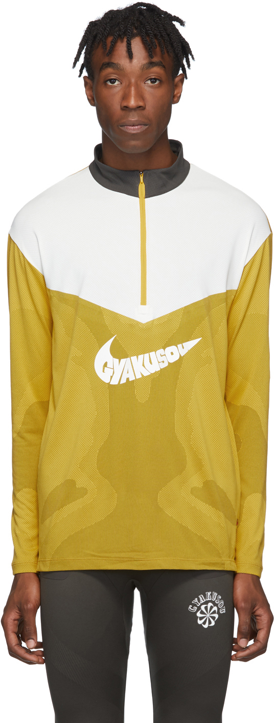 Nike: Yellow & Grey Gyakusou Half-Zip Sweater | SSENSE