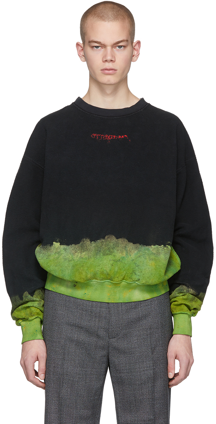 Ottolinger Black & Green Bleach Crewneck Sweatshirt SSENSE Canada