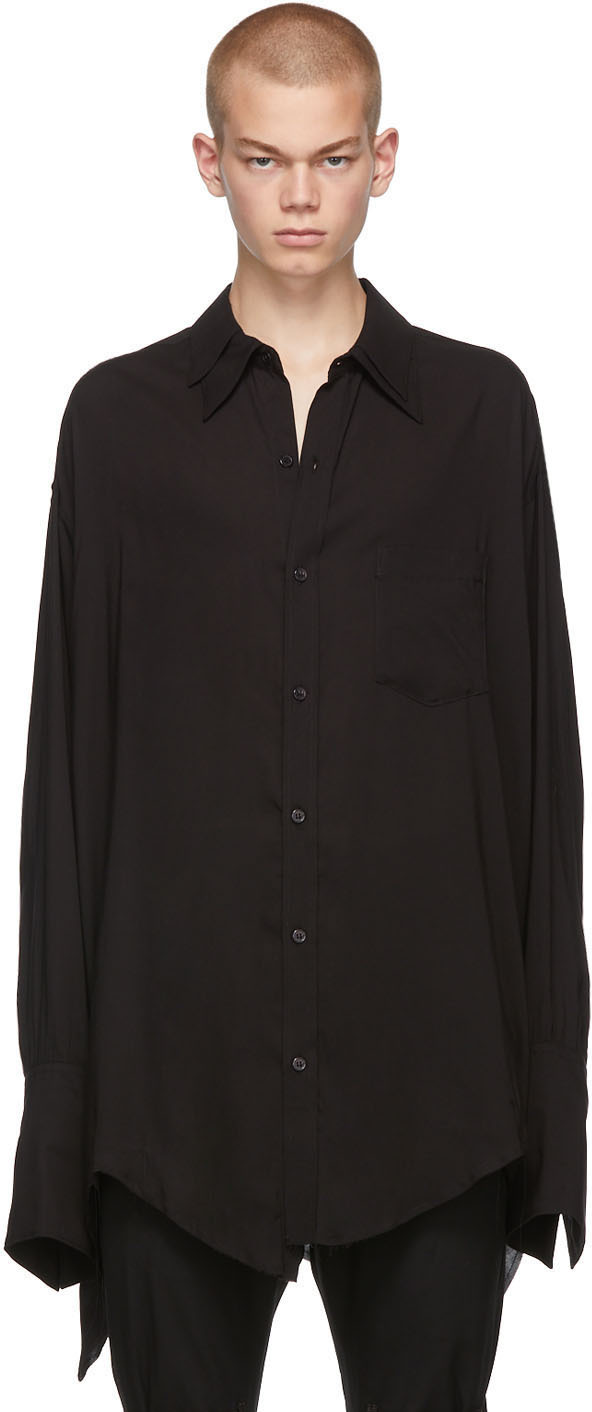 Sulvam: Black Double Collar Shirt | SSENSE
