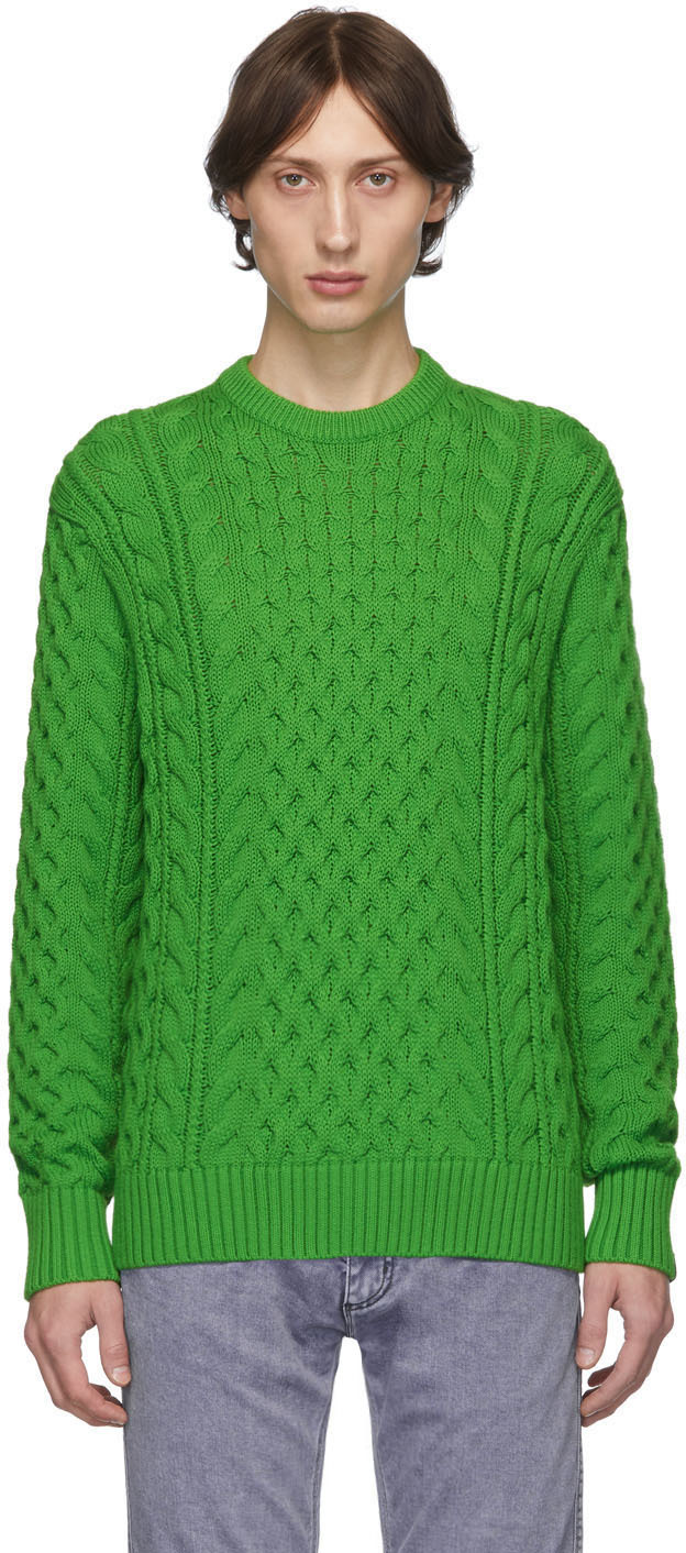 rag & bone: Green Aran Crewneck Sweater | SSENSE