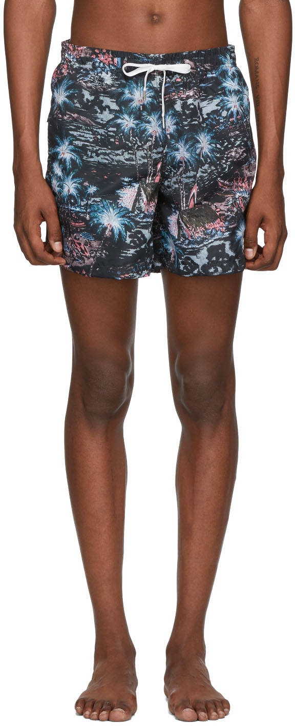 Bather Black Midnight Hawaii Swim Shorts SSENSE