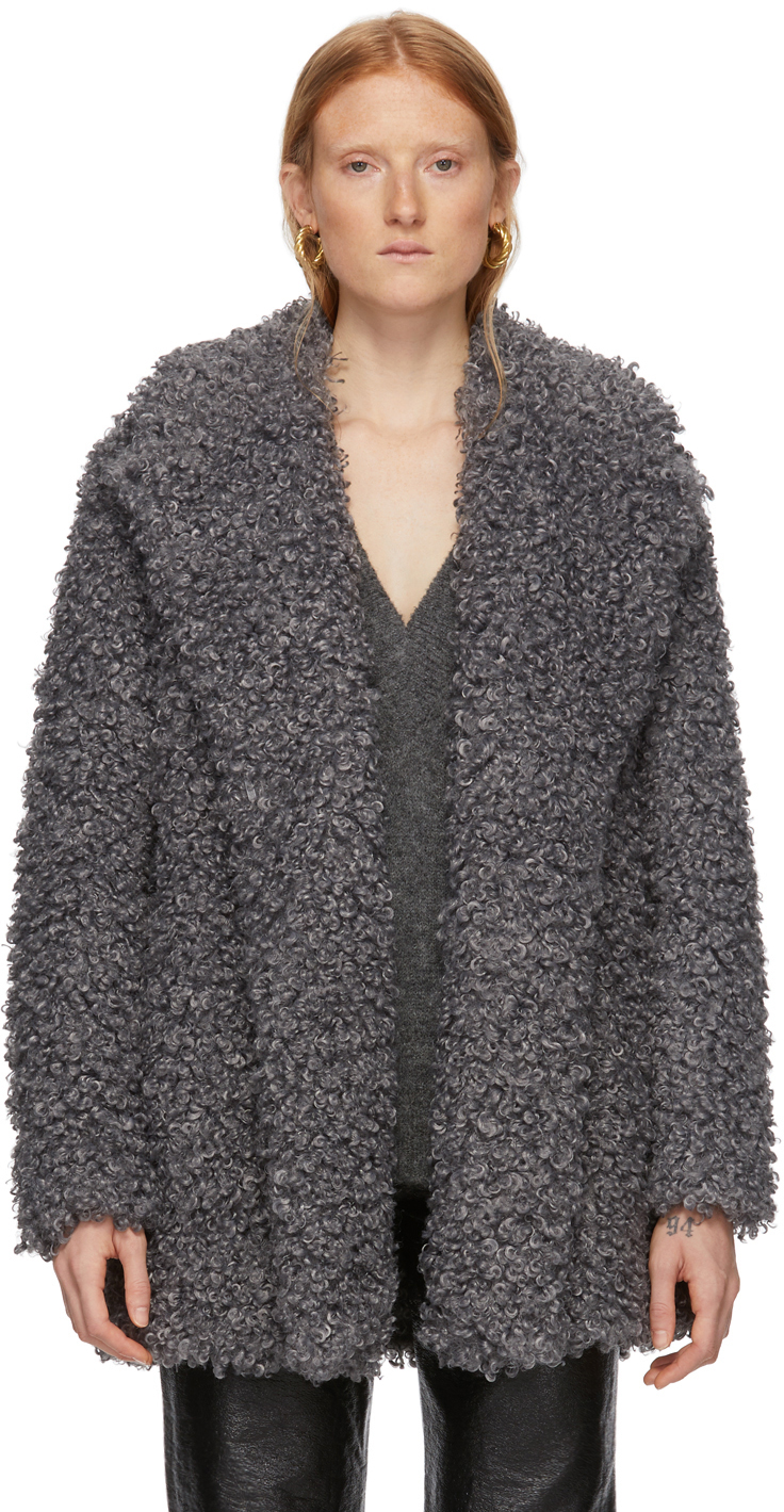 Tibi: Grey Faux Curly Lamb Coat | SSENSE