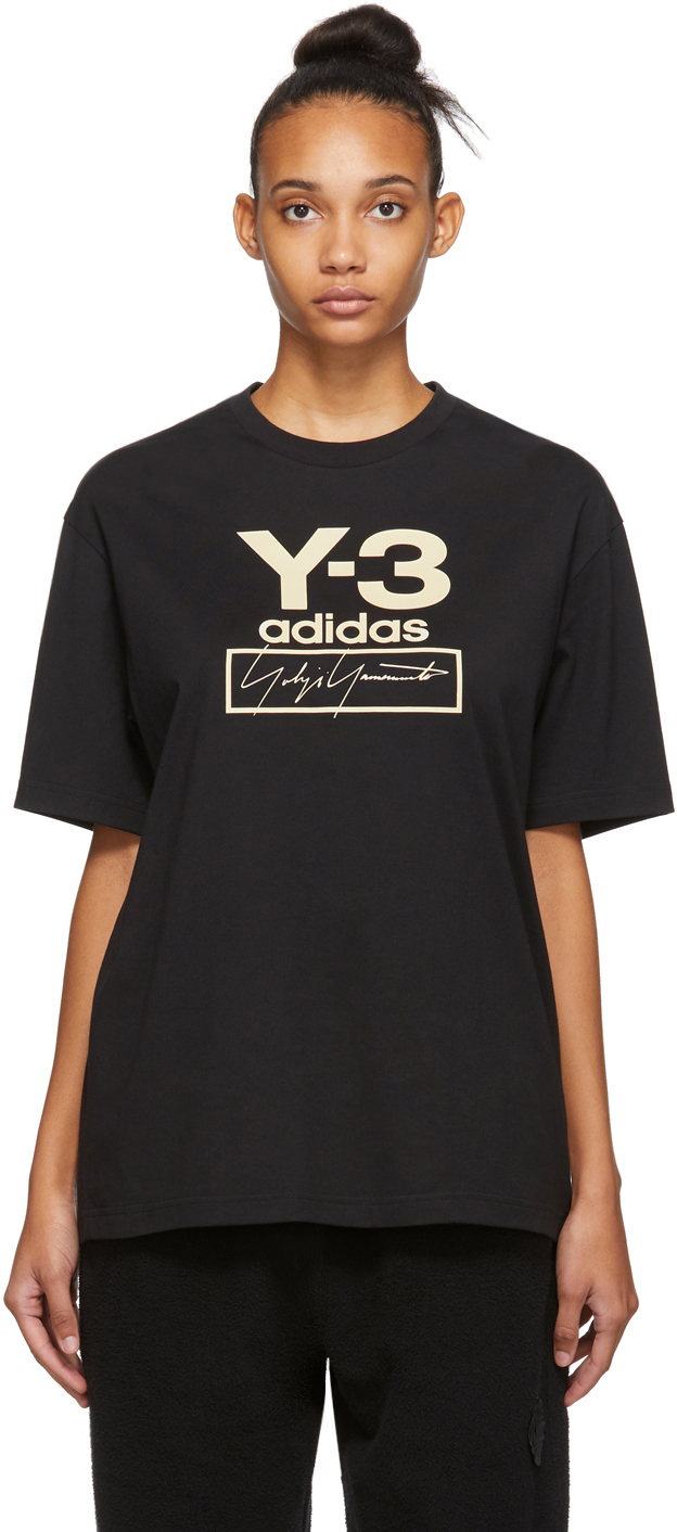 Y-3: Black Stacked Logo T-Shirt | SSENSE