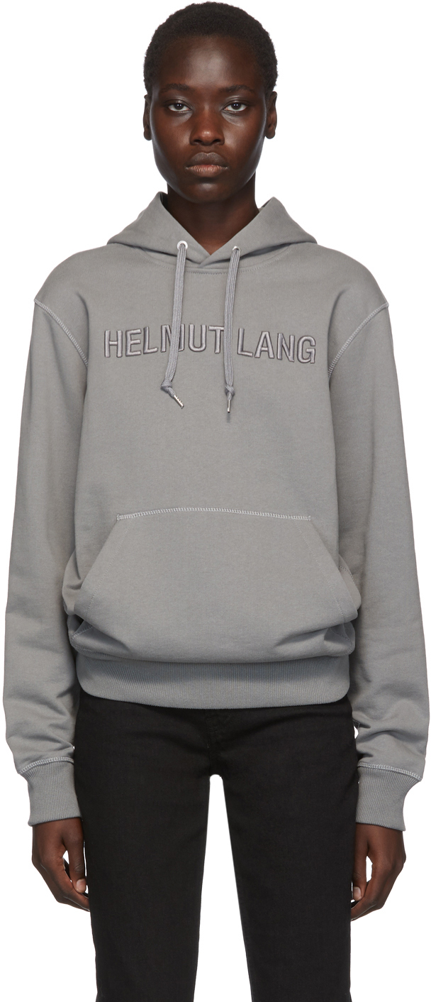 Helmut Lang Grey Embroidered Logo Standard Hoodie Ssense