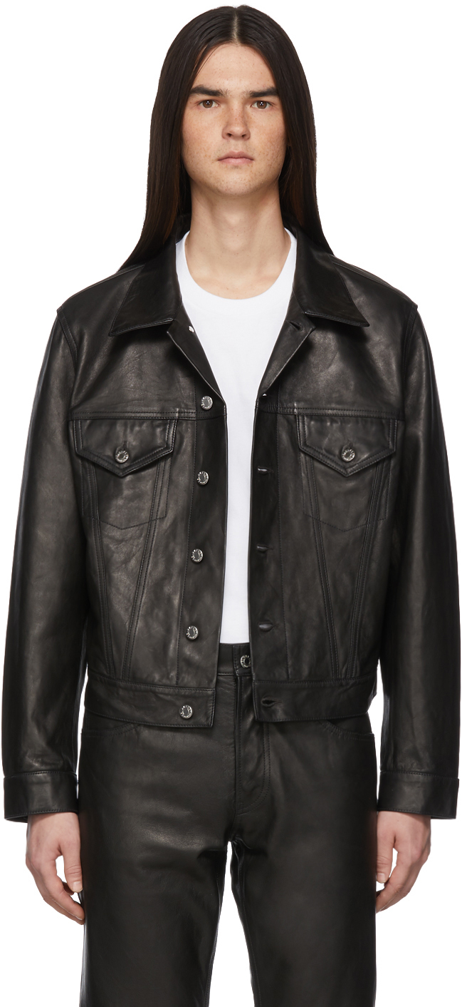 Helmut Lang: Black Leather Masc Trucker Jacket | SSENSE