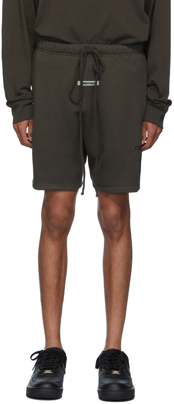 Essentials: Khaki Logo Sweat Shorts | SSENSE UK