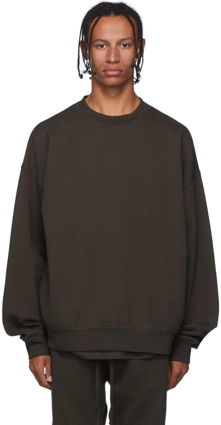 Essentials: Khaki Pullover Crewneck Sweatshirt | SSENSE
