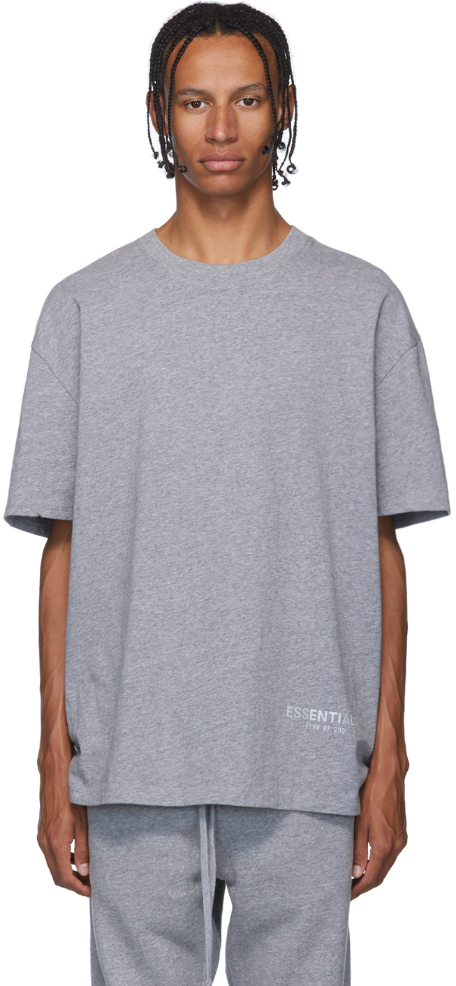Essentials: Grey Reflective Logo T-Shirt | SSENSE