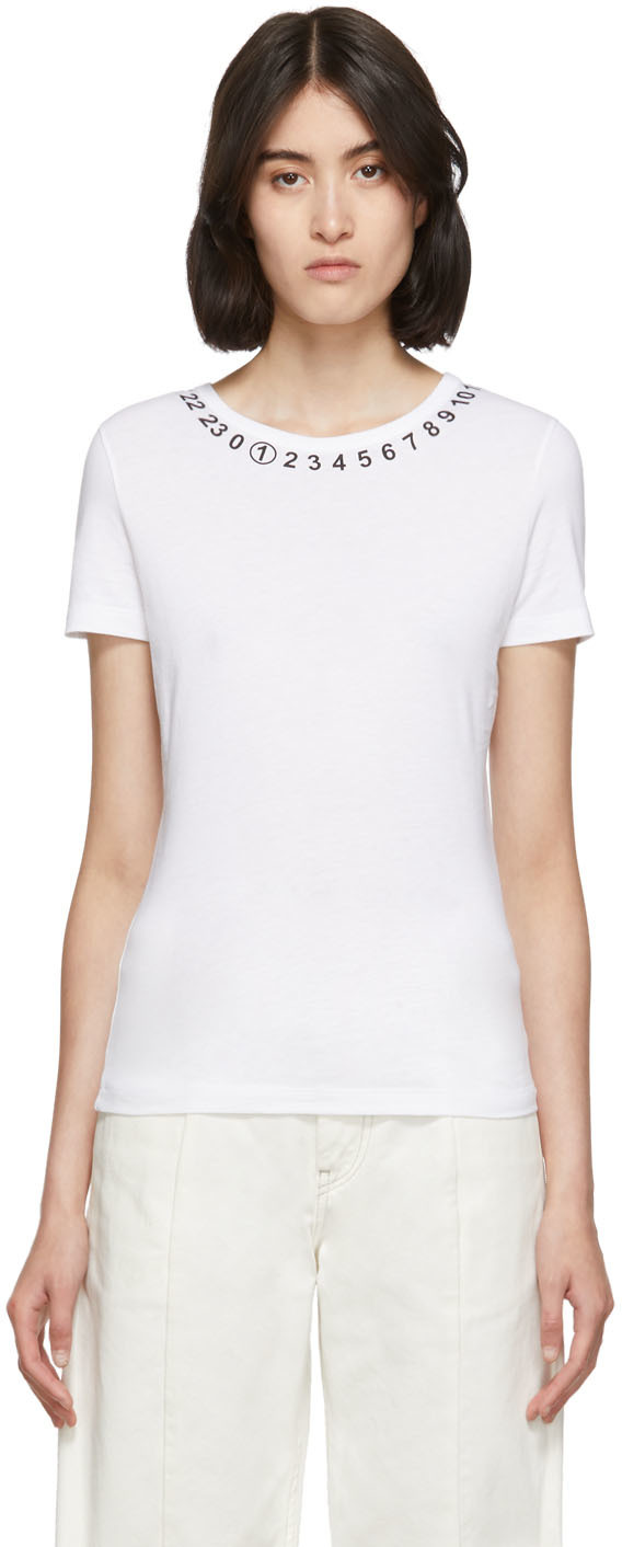 Maison Margiela: White Logo Collar T-Shirt | SSENSE Canada