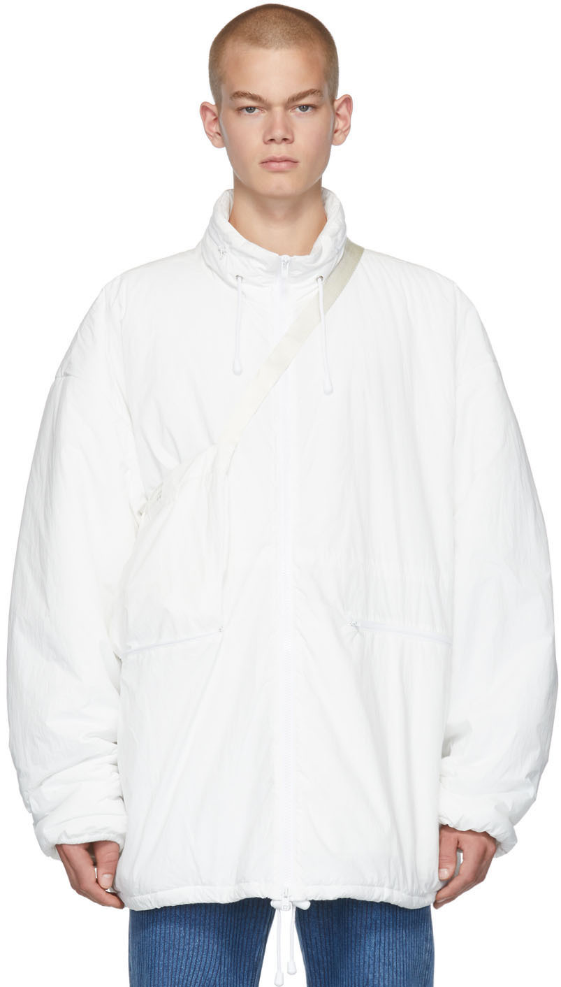 Maison Margiela: White Hooded Windbreaker Jacket | SSENSE Canada