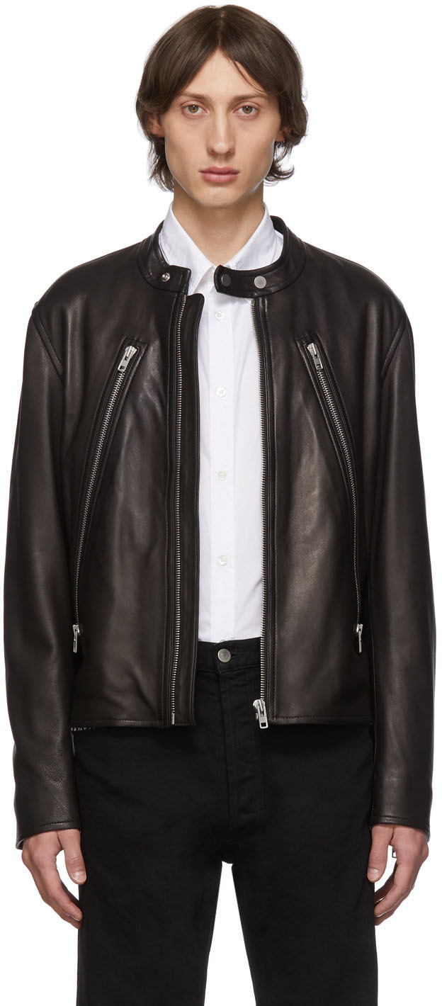 Maison Margiela: Black Leather 5-Zip Sports Jacket | SSENSE Canada