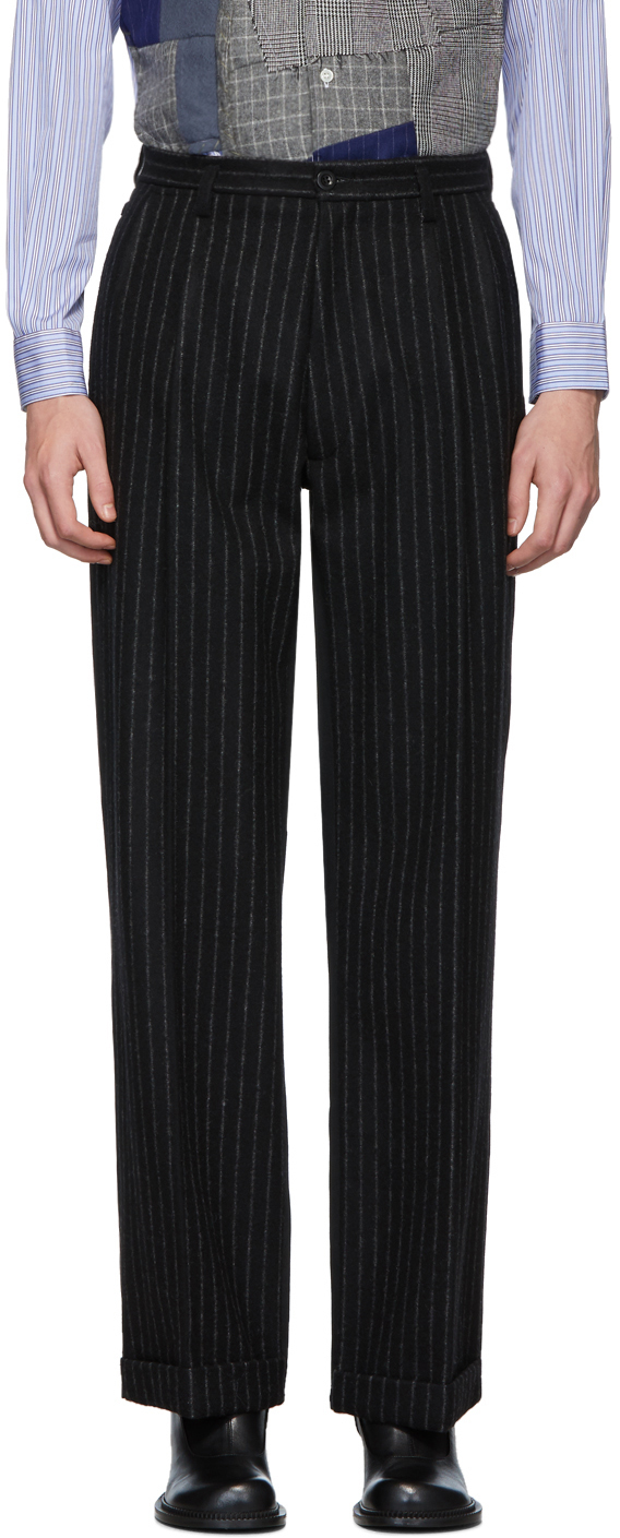 black pinstripe trousers