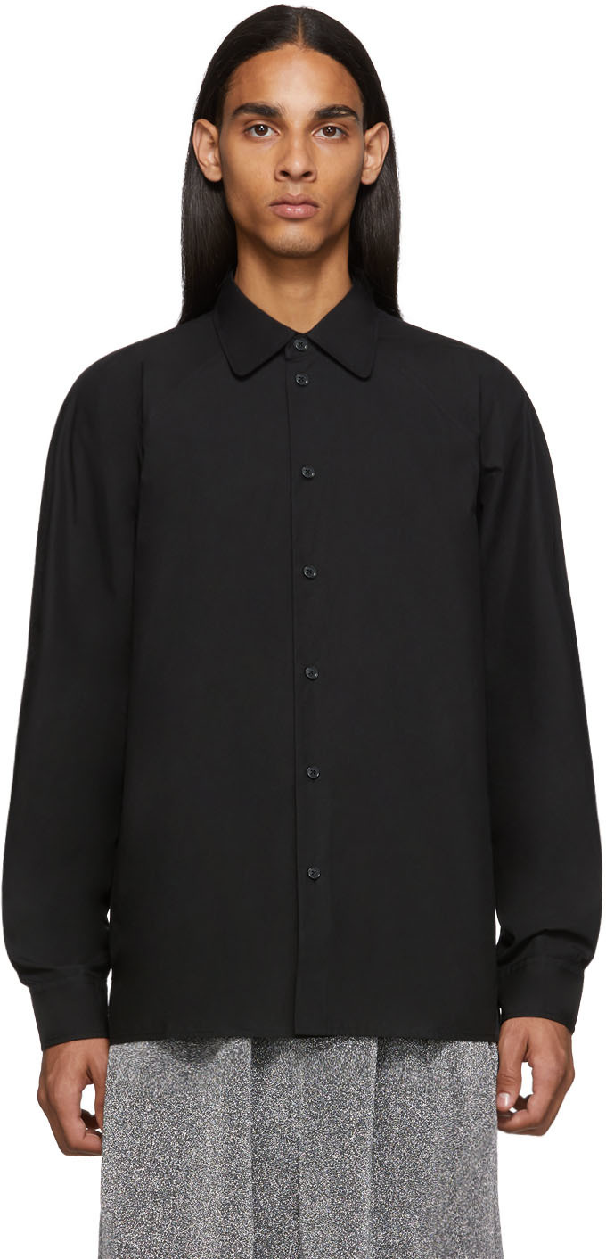 Random Identities Black Raglan Sleeve Button Up Shirt