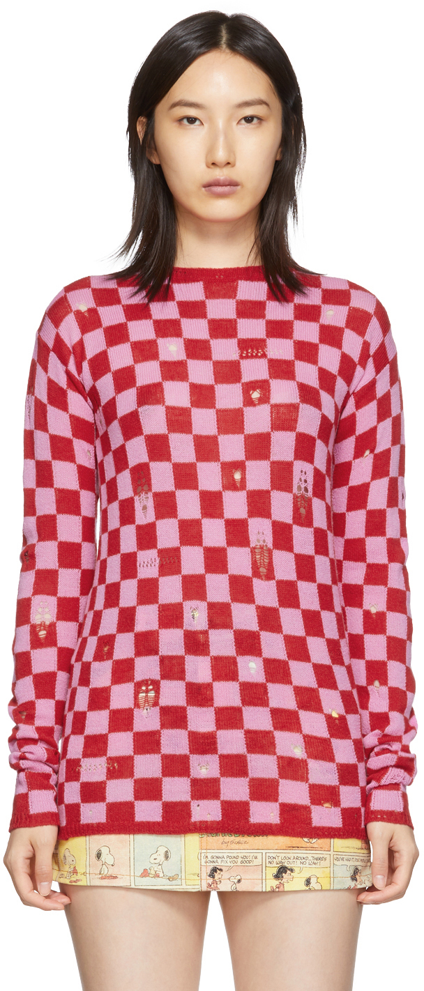 red checkered sweater