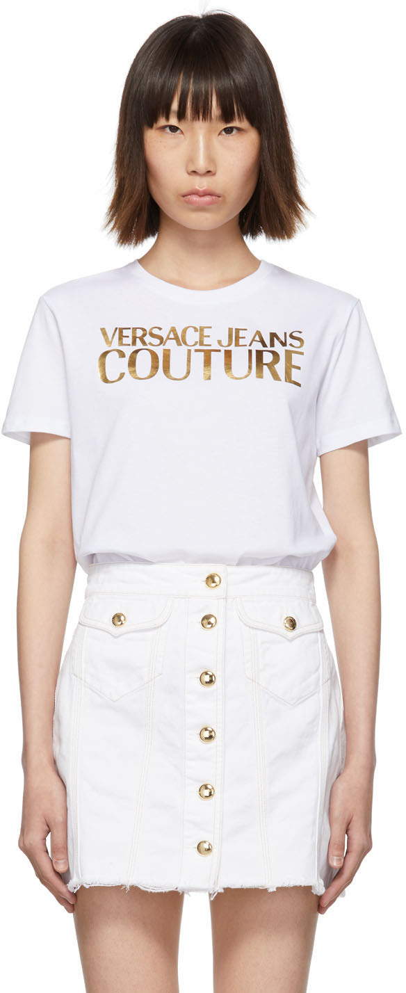 Versace Jeans Couture: White Logo T-Shirt | SSENSE