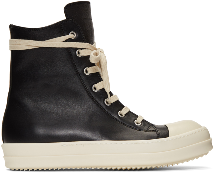 Rick Owens: Black Leather High-Top Sneakers | SSENSE