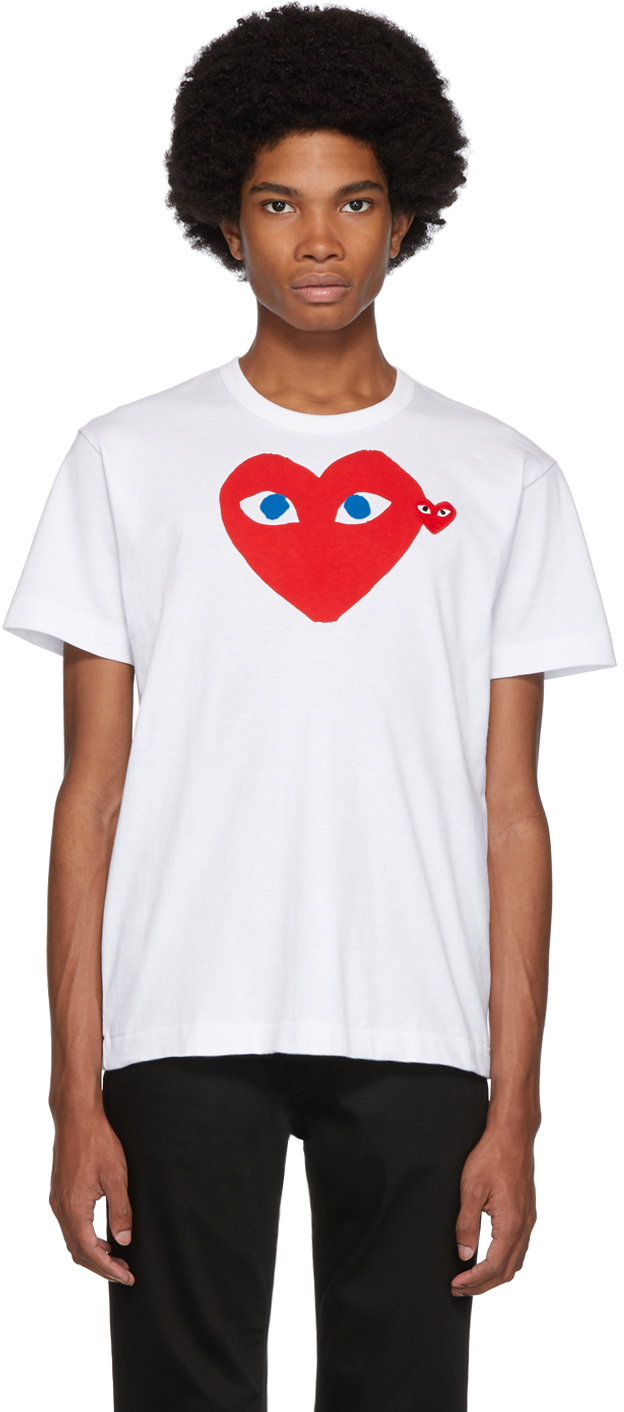 Comme des Garçons Play: White Big Heart Blue Eyes T-Shirt | SSENSE UK